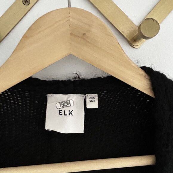 Elk The Label 100% Wool Knit Poncho Sweater Size OS Black Wrap Thick Wrap - Picture 8 of 11